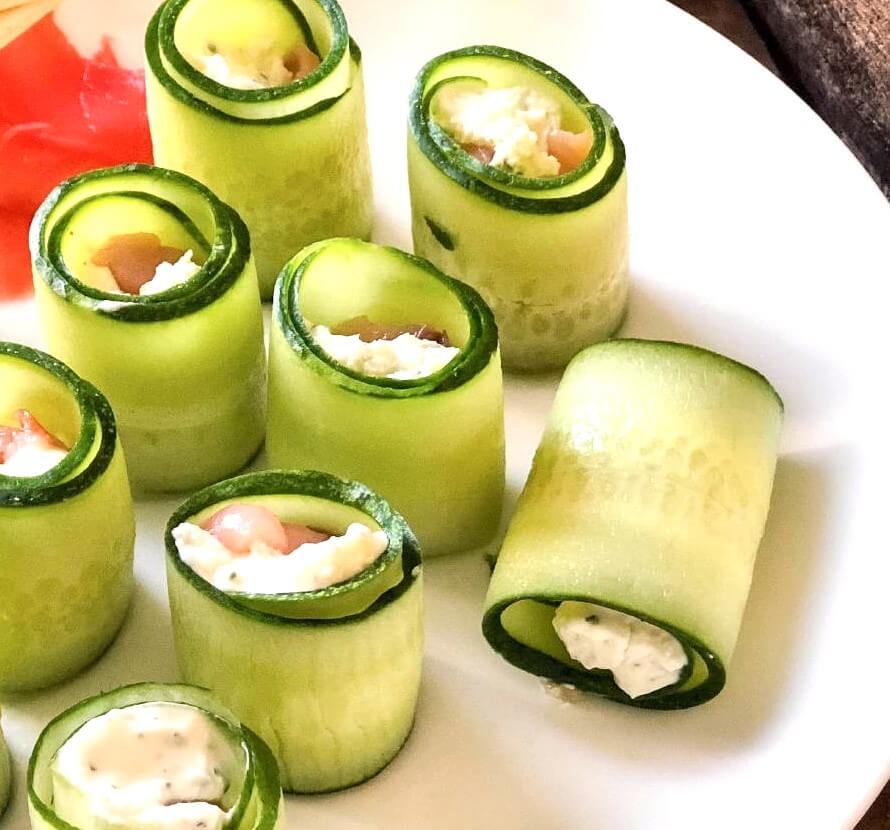 Healthy Appetizer - Cucumber Rolls with Curd Cheese and Salmon Photo 1 Healthy Appetizer - Cucumber Rolls with Curd Cheese and Salmon Photo 1