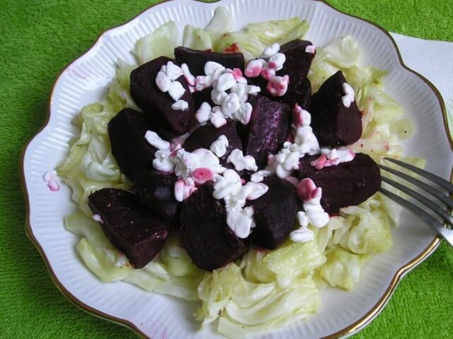 Beetroot Appetizer with Cabbage Garnish and Cottage Cheese in a Crock Pot Photo 1 Beetroot Appetizer with Cabbage Garnish and Cottage Cheese in a Crock Pot Photo 1