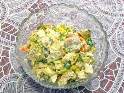 Salad with Chicken, Mushrooms, and Pickled Cucumbers Photo 1 Salad with Chicken, Mushrooms, and Pickled Cucumbers Photo 1