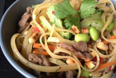 Asian Pasta Salad with Beef, Broccoli and Bean Sprouts Photo 1