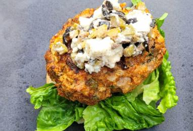 Mediterranean Ground Turkey Burgers with Olive and Feta Topping Photo 1