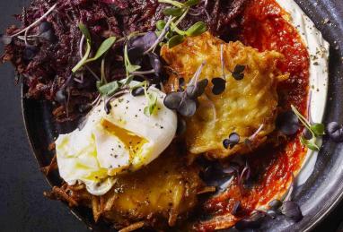 Rainbow Potato Pancakes with Harissa and Eggs Photo 1