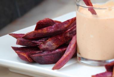 Air-Fried Purple Yam Fries with Sour Cream Sriracha Sauce Photo 1