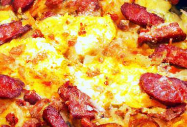 Cheesy Bacon, Sausage, and Egg Hash Brown Skillet Photo 1