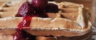 Waffles with Cocoa Powder and Cherry Jam Photo