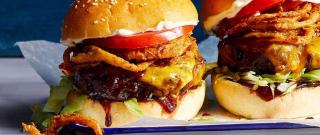 Copycat Red Robin Whiskey River BBQ Burger with Onion Straws Photo