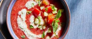 Watermelon Tomato Gazpacho with a Cool Cucumber Swirl Photo