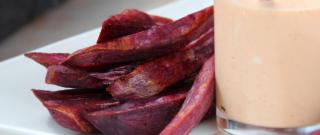 Air-Fried Purple Yam Fries with Sour Cream Sriracha Sauce Photo