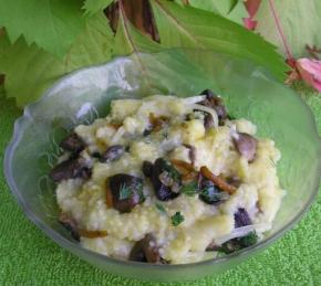 Maize Porridge with Fried Mushrooms in a Crock Pot Photo