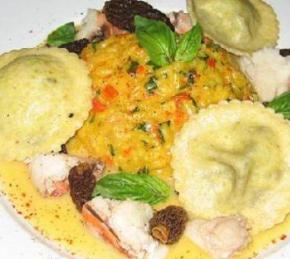 Saffron Risotto and Lobster with Lemon-Caviar Ravioli Photo