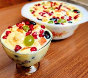 Fruit Salad With Custard Sauce Photo