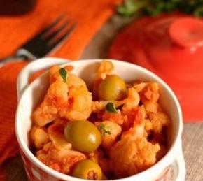 Cauliflower with Olives under Tomato Sauce Photo