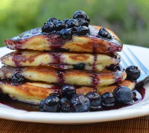 Blueberry Buttermilk Pancakes with Blueberry Maple Syrup Photo