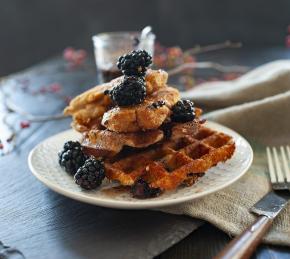 Spicy Gluten-Free Chicken and Cheddar Waffles with Blackberry-Maple Syrup Photo