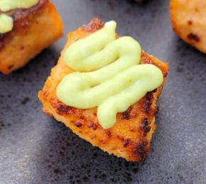 Air Fryer Spicy Salmon Bites with Avocado Lime Sauce Photo