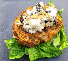 Mediterranean Ground Turkey Burgers with Olive and Feta Topping Photo