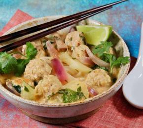 Thai Chicken Meatball Noodle Soup Photo