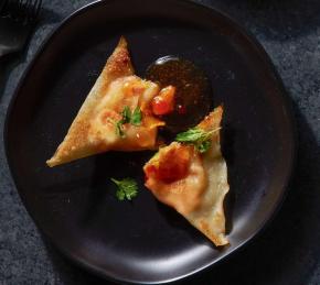 Sweet Potato Dumplings with Peach-Thai Chili Sauce Photo