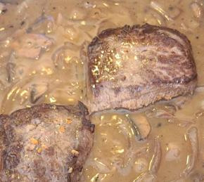 Flat Iron Steak with Mushroom Sauce Photo