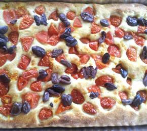 Focaccia Barese al Pomodoro e Olive (Homemade Italian Focaccia with Tomatoes and Olives) Photo