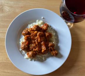 Little Lamb Meatballs in a Spicy Eggplant Tomato Sauce Photo