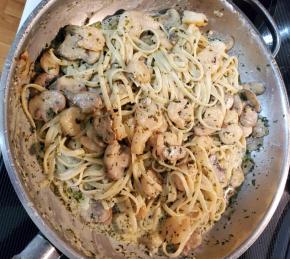 Shrimp and Mushroom Linguini with Creamy Cheese Herb Sauce Photo