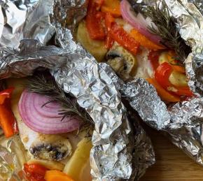 Oven-Baked Chicken and Vegetables in Foil Photo