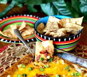 Hot Bean and Bacon Dip with Air Fryer Tortilla Chips Photo