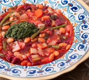 Red Winter Minestrone with Winter Greens Pesto Photo