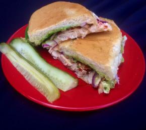 Rotisserie Chicken Panini with Roasted Sweet Red Pepper, Spinach, and Guacamole Photo