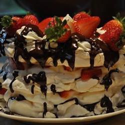 Meringue Cake with Whipped Cream and Raspberries Photo