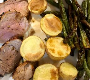 Air Fryer Mustard-Crusted Pork Tenderloin with Potatoes and Green Beans Photo