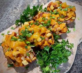 Sweet Potato Boats with Bacon, Apples, and Cheddar Photo