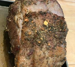 Boneless Garlic and Rosemary Rubbed Prime Rib with Red Wine Mushroom Sauce Photo