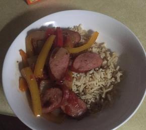 Spicy Sausage and Peppers Over Rice Photo