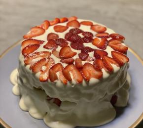 Carry Cake with Strawberries and Whipped Cream Photo