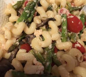 Shrimp Scampi with Tomatoes, Pasta, and Roasted Asparagus Photo